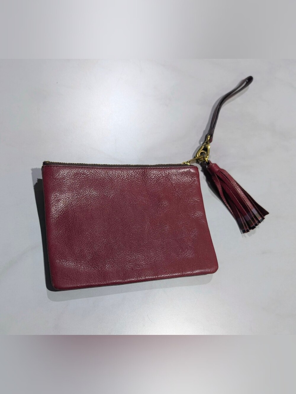 Fossil Burgundy Leather Wristlet Clutch with Tassel